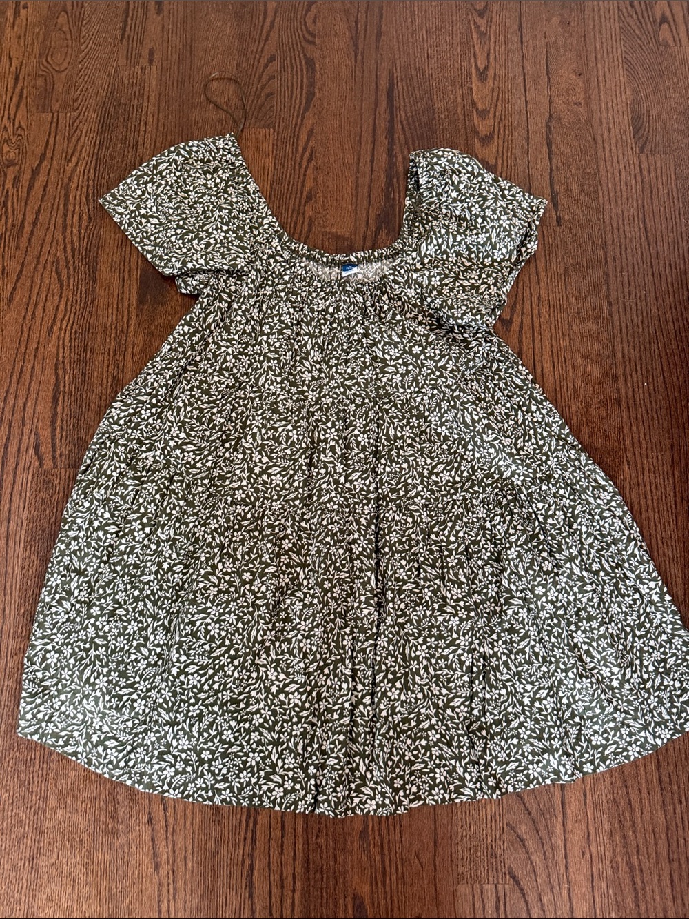 Womens Olive Green Floral Cotton Dress
